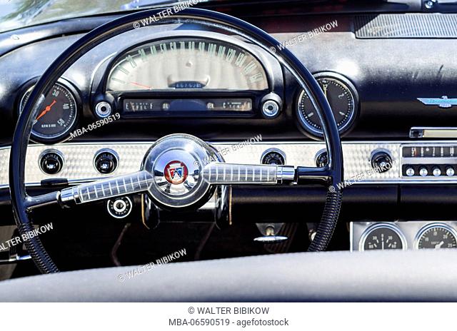 USA, Massachusetts, Cape Ann, Gloucester, classic cars, 1960's-car steering wheel