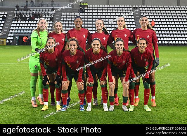 Players of Portugal pose for a team photo during a friendly soccer game between the national women under 23 teams of Belgium, called the red flames