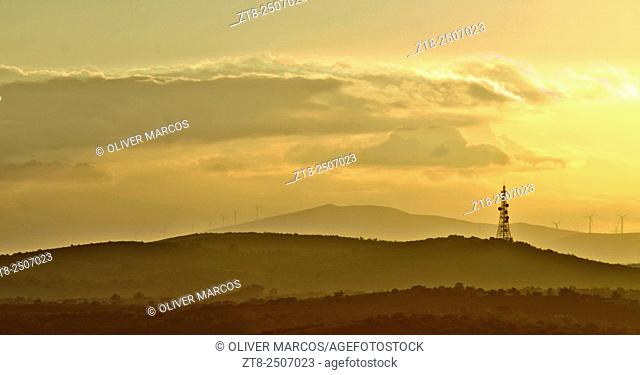 Sunset. Destriana de la Valduerna, from the alto de Castrotierra, León province. Spain. Image taken using a similar ""Time-Stack"" technique