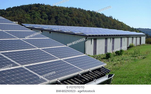 solar panels on the roof of a farm building, Germany