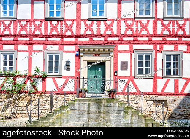 Half-timbered house, architectural monument, house facade, architecture, village view, summer, Gerolzhofen, Franconia, Germany, Europe