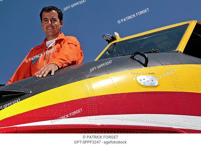 BENOIT QUENNEPOIX, CANADAIR PILOT, AT THE EMERGENCY SERVICES' FIRE-FIGHTING TANKER PLANE BASE, MARIGNANE 13, FRANCE
