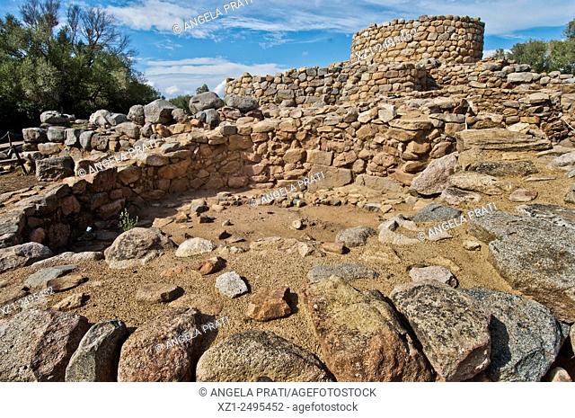 Italy, Sardegna, Arzachena, nuraghic site La Prisgiona, in Capichera region, complex with village and defensive wall, dating to the 13th-8th century BC