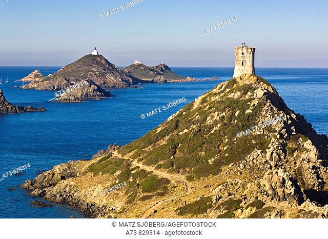 Parata Point and Sanguinaires Islands. Corse-du-Sud, Corsica Island, France