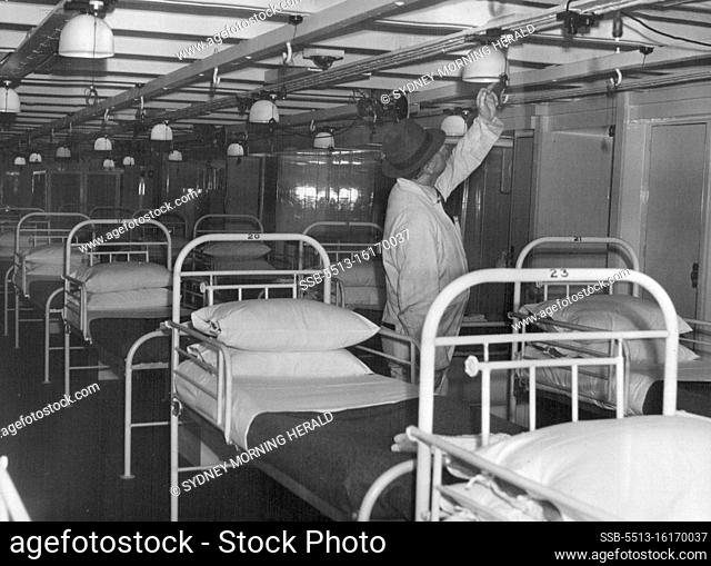 Airy Wards -- Once cabins, this space has now been converted into a long ward for Anzac wounded on the newly converted hospital ship Oronje