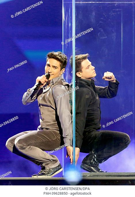 Singer Farid Mammadov (L) representing Azerbaijan performing during the Grand Final of the Eurovision Song Contest 2013 in Malmo, Sweden, 18 May 2013