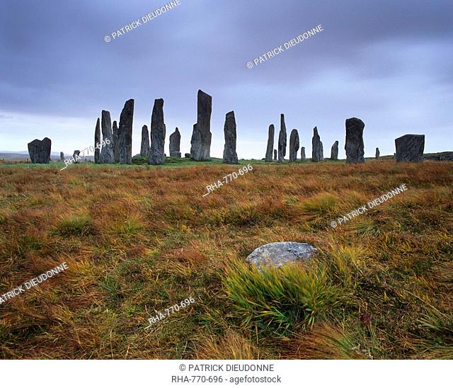 Callanish Callanais Standing Stones, erected by Neolithic people between 3000 and 1500 BC, Isle of Lewis, Outer Hebrides, Scotland, United Kingdom, Europe