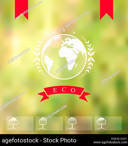 Illustration blurred background with eco badge, ecology label - vector