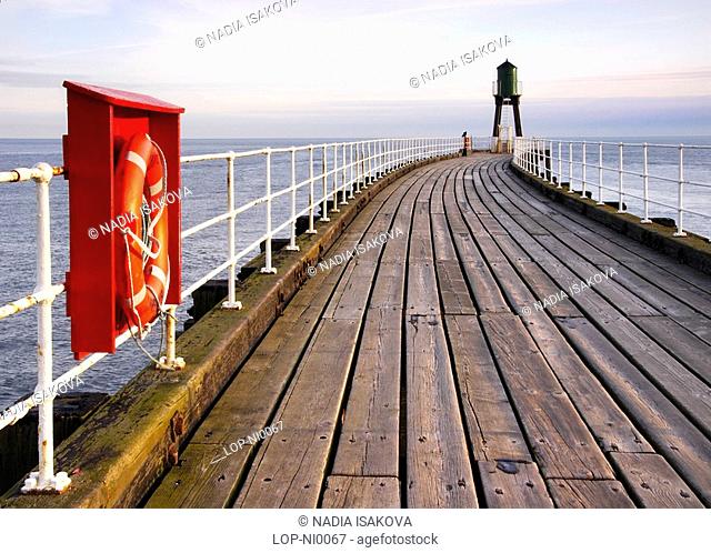 England, North Yorkshire, Whitby, Morning light on Whitby Pier