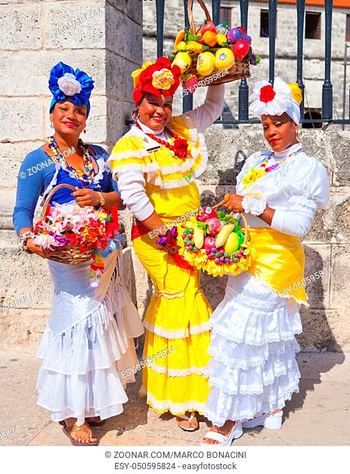 Havana February 2012 These are the traditional clothes worn by these Cuban women to let tourists know the traditions of the island of Cuba