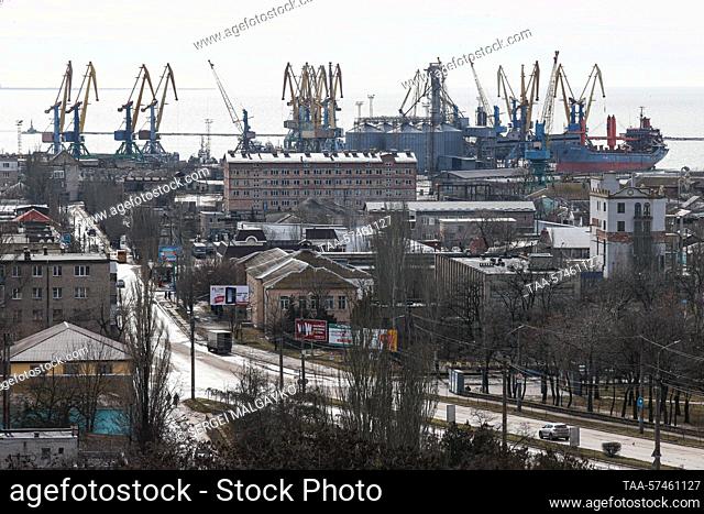 RUSSIA, BERDYANSK - FEBRUARY 20, 2023: A view of the city and the Berdyansk sea port. Zaporozhye Region acceded to Russia as a result of a referendum held on...