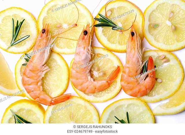 Delicious shrimps on a white background