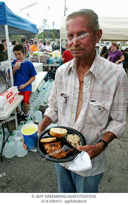 Free food and water for victims, Hurricane Charley damage. Punta Gorda. Charlotte County, Florida, USA