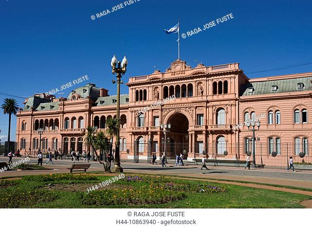 Argentina, Südamerika, Amerika, March 2008, Buenos Aires, city, Plaza de Mayo, pink house, Casa Rosada, building, square, Presidential Palace