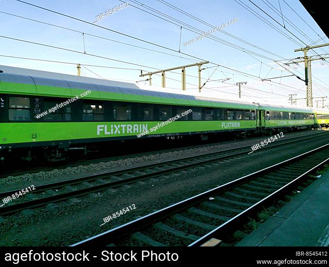 Flixtrain, train of Flixtrain GmbH, a German railway company of Flix SE, here in the station of Fulda, Hesse, Germany, Europe
