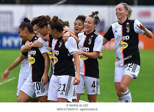 Juventus football player Maria Alves celebring after score the goal during the match Roma-Juventus in the Tre Fontane stadium