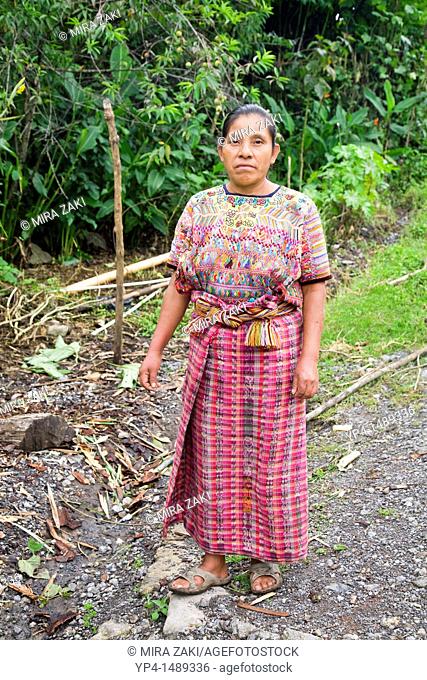 Guatemalan woman Rosa Lazaro Cordova outside her home in the village of Belen, Guatemala