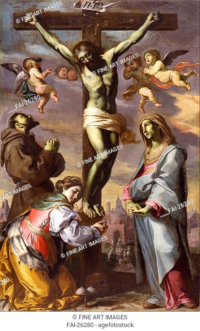 The Crucifixion with the Virgin and Saints Francis and Agatha. Mei, Bernardino (1612-1676). Oil on canvas. Baroque. Mid of 17th cen