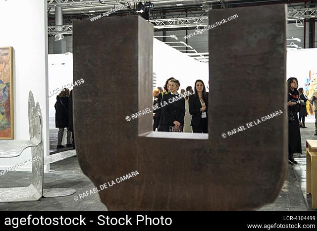 YOLANDA DIAZ SECOND VICE PRESIDENT OF THE GOVERNMENT OF SPAIN WITH UNTITLED SCULPTURE IN CORTEN STEEL BY EDUARDO CHILLIDA (1924-2002) IS THE MOST EXPENSIVE WORK...