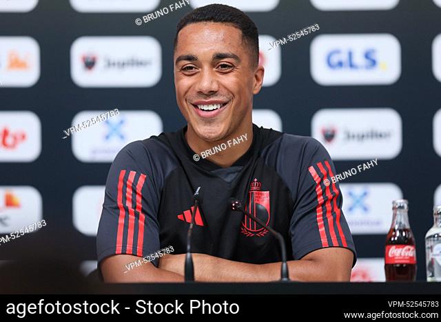 Belgium's Youri Tielemans pictured during a press conference of the Belgian national soccer team the Red Devils, at the Hilton Salwa Beach Resort in Abu Samra