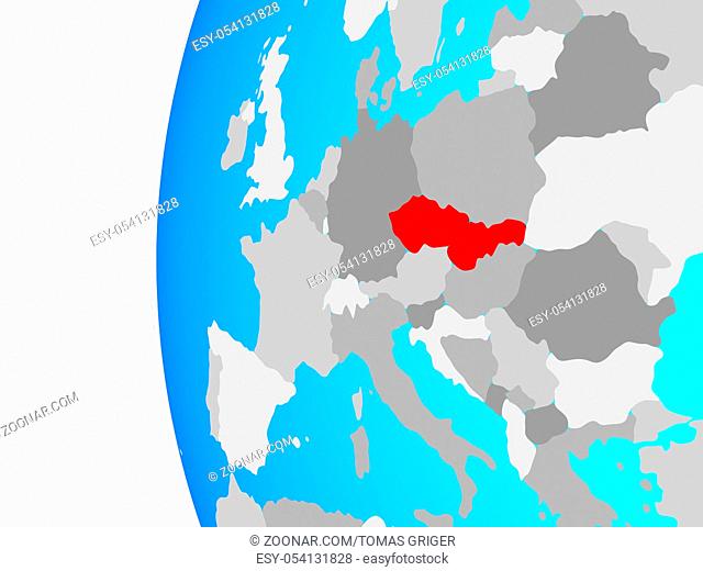 Czechoslovakia on blue political globe. 3D illustration