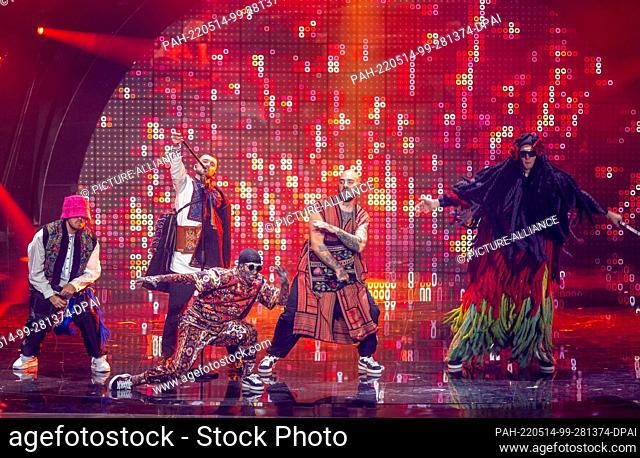 13 May 2022, Italy, Turin: The Kalush Orchestra from Ukraine performs with the title ""Stefania"" in the second dress rehearsal for the final of the Eurovision...