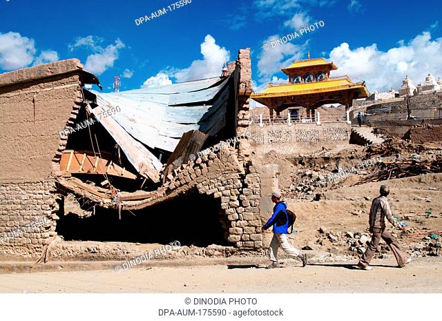 Damaged houses due to flashflood in leh , Ladakh , Jammu and Kashmir , India