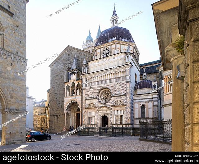 The Colleoni Chapel and the northern door, known as the Red Lions, which opens into the left transept of the Basilica of Santa Maria Maggiore in Piazza del...