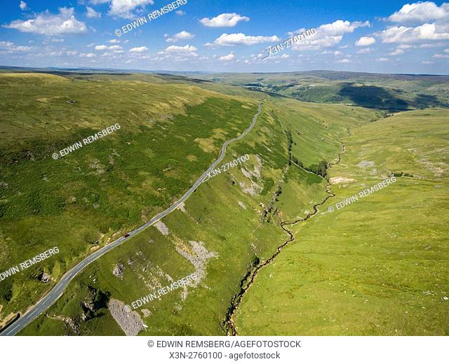 Wensleydale, England- Road winding between Wensleydale and Swaledale in Yorkshire, England