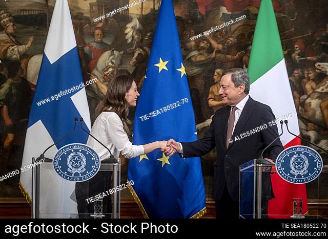 Joint press conference of Italian Prime Minister, Mario Draghi, and Prime Minister of Finland, Sanna Marin, at Palazzo Chigi. Rome, Italy 18/05/2022