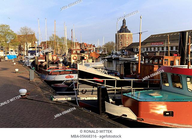 evening mood in the Oude harbour in the Dijk in Enkhuizen, Holland, the Netherlands, North Holland