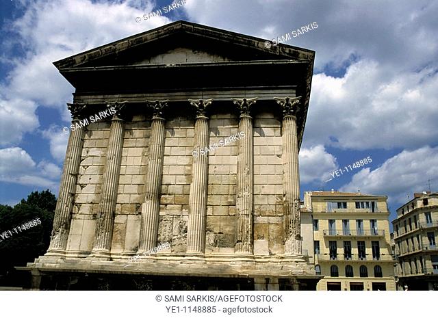 Exterior of the Maison Carree, an ancient temple ca. 16 BC in Nimes, France
