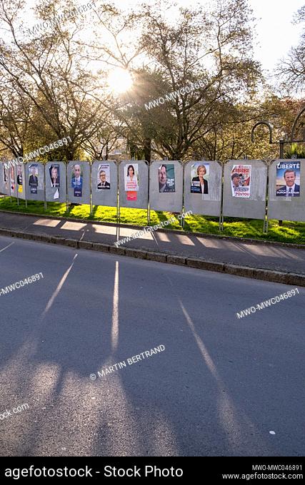 Official posters of the presidential campaign in the commune of Dinan in Brittany. France