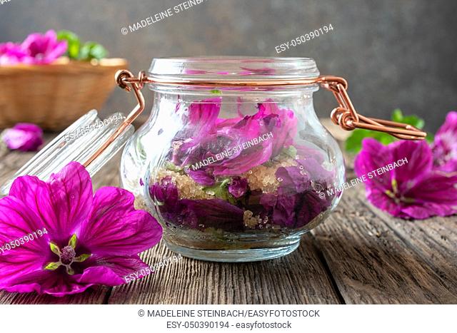 Preparation of mallow syrup against cough from fresh flowers of Malva sylvestris var. mauritiana