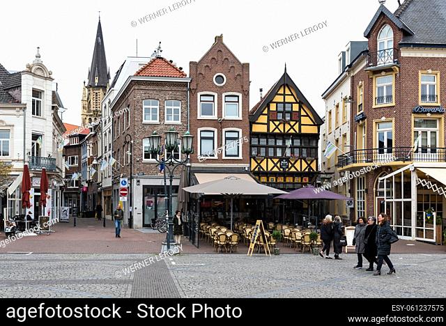 Sittard, Limburg, The Netherlands - 04 08 2022 - The old market square and local tourists