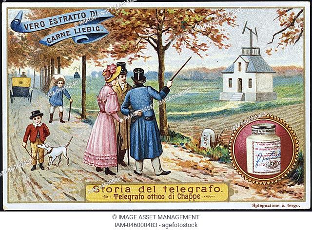 Aerial Telegraph Semaphore  Artist's impression of Claude Chappe's 1763-1895, French engineer and inventor, telegraph system in use  Widely used