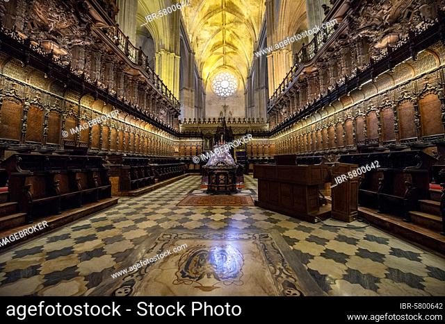 Choir Stalls, Choir Room of the Cathedral of Seville, Catedral de Santa Maria de la Sede, Seville, Andalusia, Spain, Europe