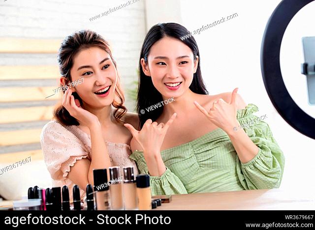 Happy live online makeup of girlfriends