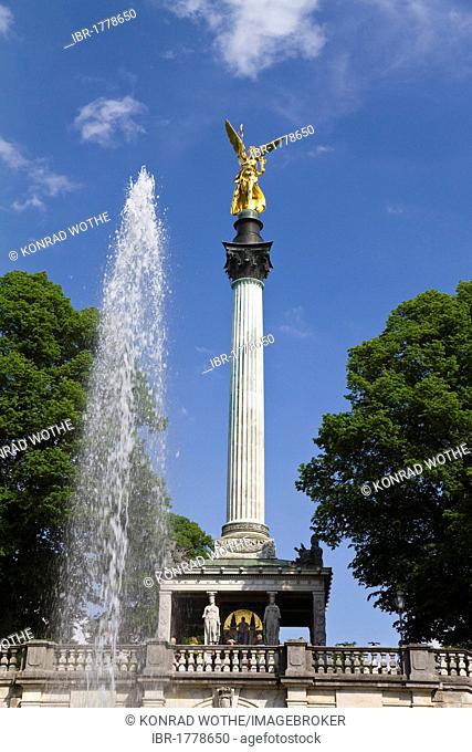 Friedensengel, Angel of Peace on the bank of the Isar River, Munich, Upper Bavaria, Germany, Europe