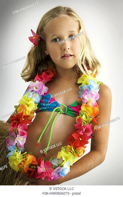 Girl in Hawaiian outfit