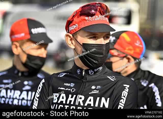Belgian Dylan Teuns of Bahrain Victorious pictured before the start of the Liege-Bastogne-Liege one day cycling race, 259, 5km from Liege to Liege
