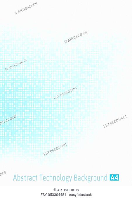 Abstract light blue vector technology circle pixel digital gradient background, business modern pattern backdrop with round pixels in A4 paper size