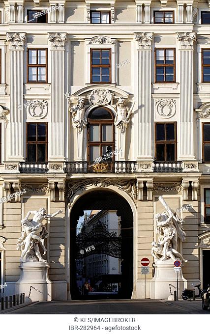 Front and doorway of the emperor part of the Hofburg, view from the Josefsplatz, Vienna, Austria