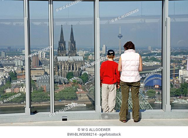 view from LVR tower on the old part of town and Cologne cathedral, Germany, North Rhine-Westphalia, Koeln