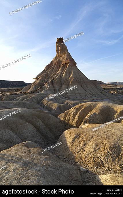 Castildetierra rock formation, Bardena Blanca, Bardenas Reales, UNESCO biosphere reserve, Navarre, Spain