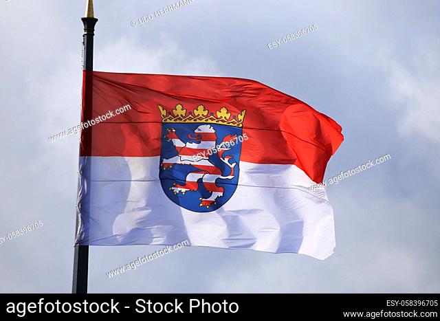 Flag of Hessen (Germany) in the state capital Wiesbaden
