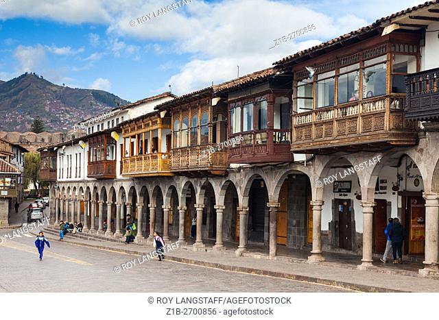North side of the Plaza de Armas in the city of Cusco, Peru,
