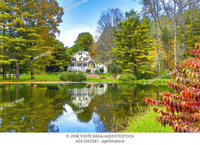 USA , Massachusetts, Berkshire District, Near Lee City, House and Pond
