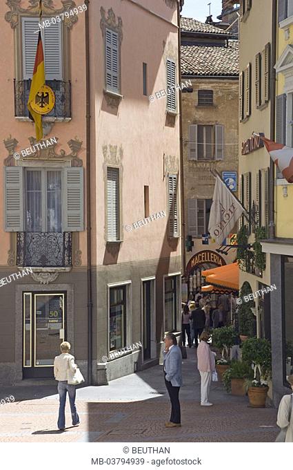 Switzerland, Tessin, Lugano, old town,  Piazza Cioccaro, alley, Palazzo Riva,  German's honorarium consulate, detail, City, downtown, buildings, houses, street