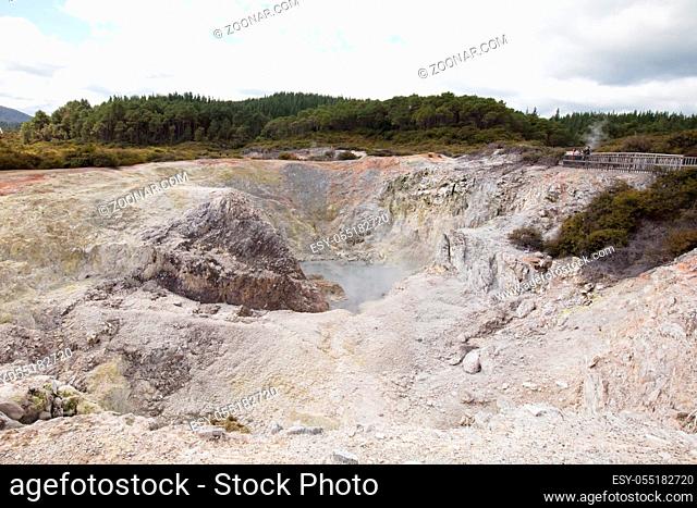'Inferno Crater' collapsed crater at Wai-O-Tapu Geothermal Wonderland near Rotorua in New Zealand